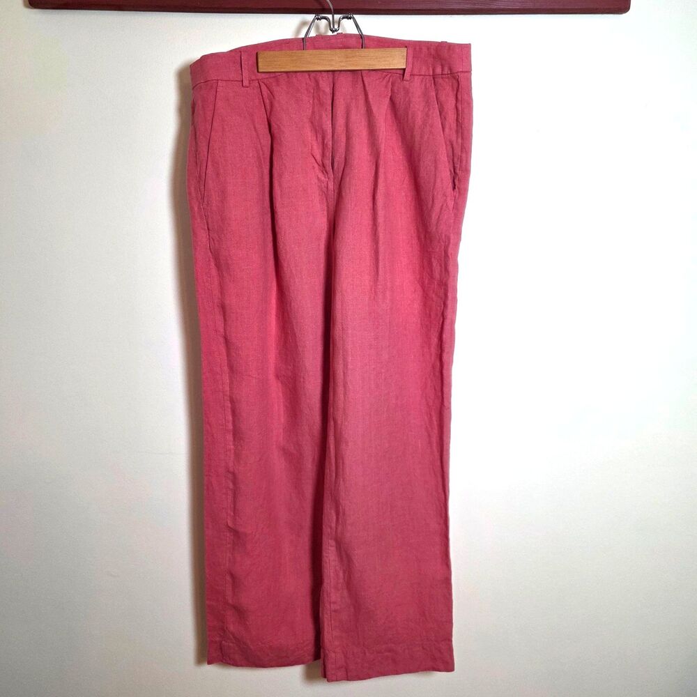 J. Crew Linen Wide Leg Pants Coral Orange Beachy Coastal Grandma  Size 12 EUC